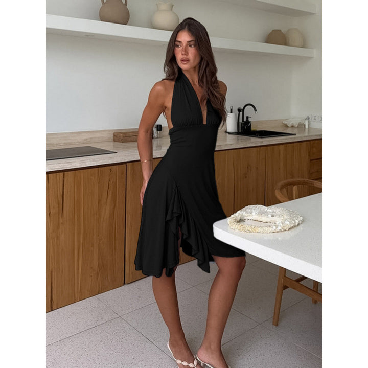Damen Wickelkleid mit elegantem Halsausschnitt und asymmetrischem Saum Skovae