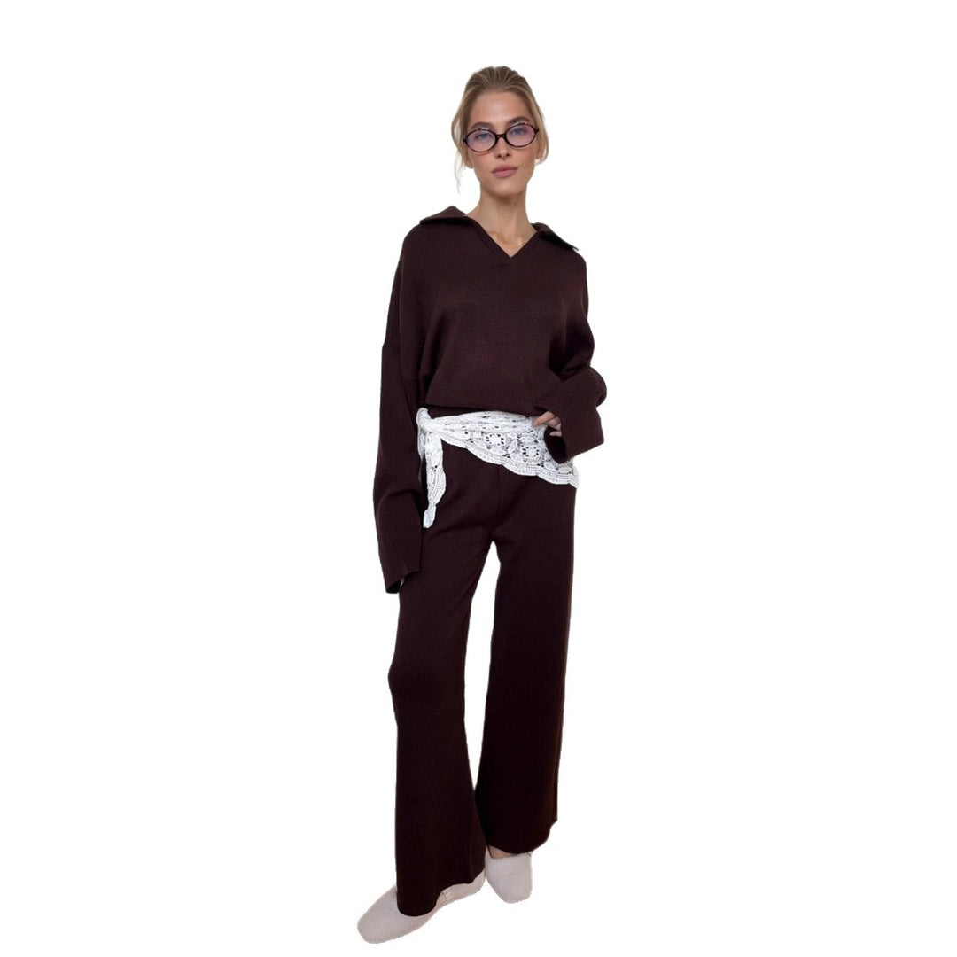 Kvinder casual strikket sæt med løs pasform og elegant V-hals Stilla