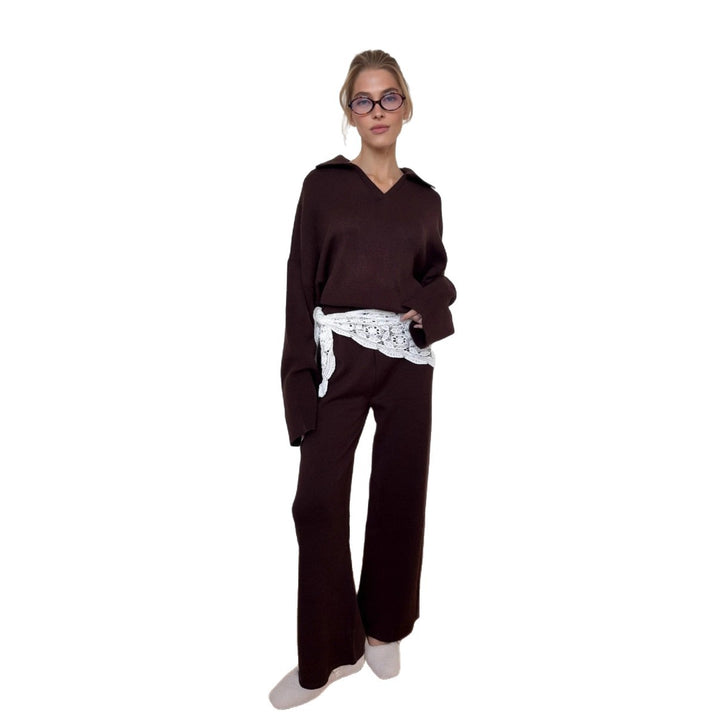 Kvinder casual strikket sæt med løs pasform og elegant V-hals Stilla