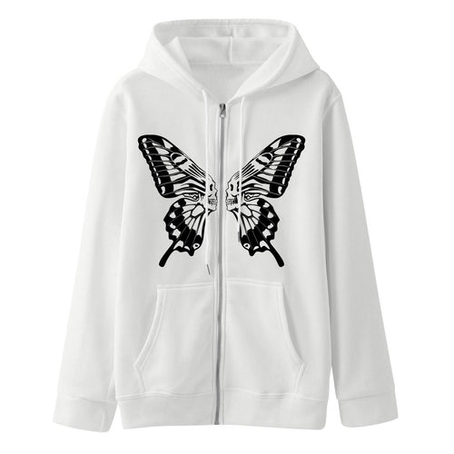 Kvinders hættetrøje sweatshirt jakke med unikt sommerfugltryk Skovae