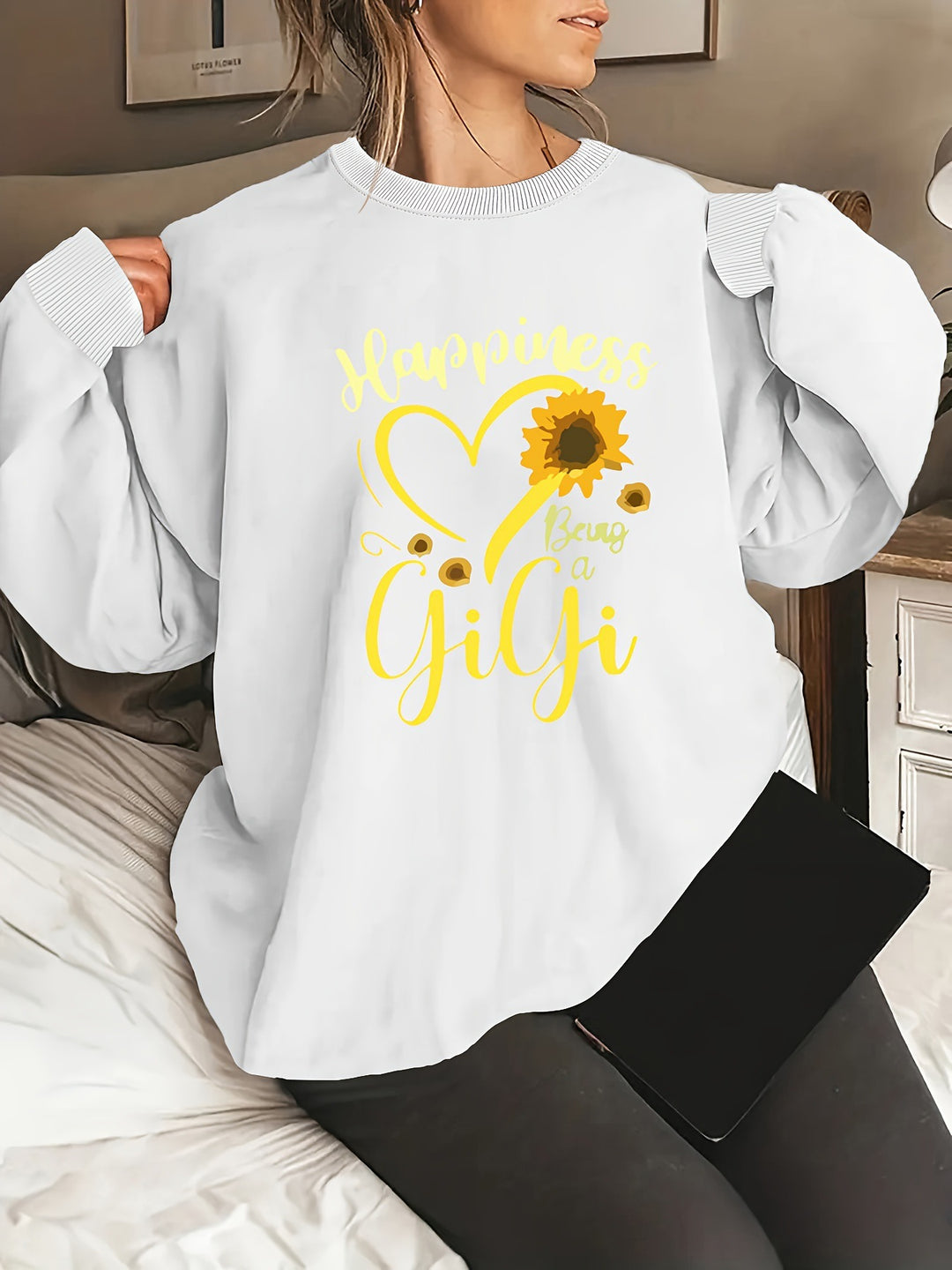 Kvinders sweatshirt med voluminøse ærmer og muntert motiv Stilla