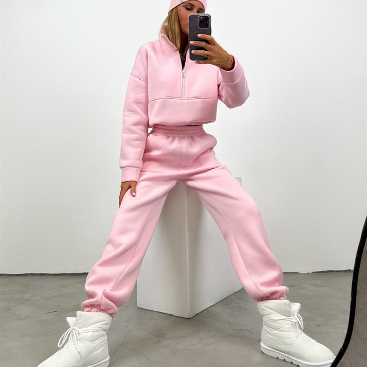 Kvinder Sporty Cropped Træningsdragt med Høj Krave og Elastisk Talje Skovae