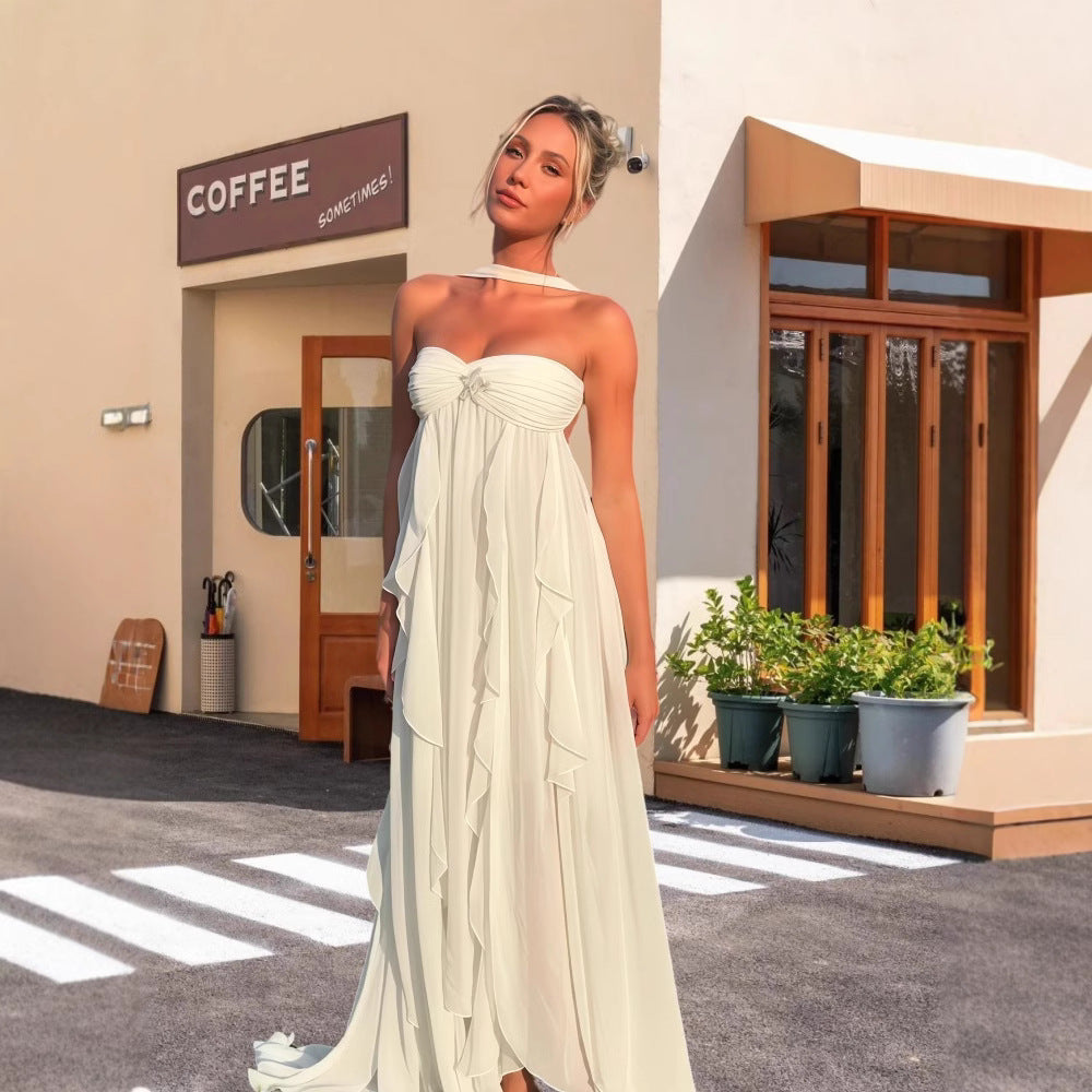 Dame elegant Maxi-kjole med flydende chiffon og forførende slids Stilla