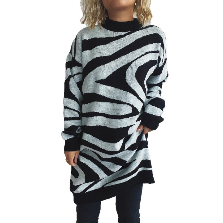 Kvinders oversized striktrøje med moderne zebra mønster Stilla