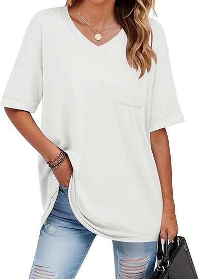 Dame V-hals T-shirt med praktisk brystlomme Stilla