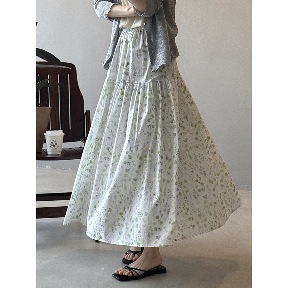 Dame maxiskørter med floralt design og elastisk talje Stilla
