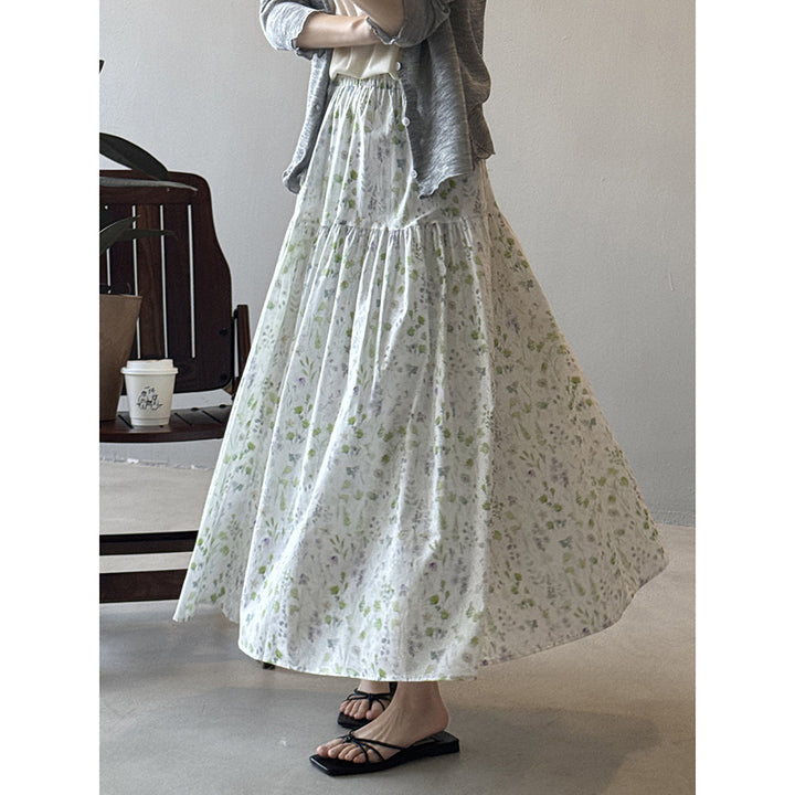 Dame maxiskørter med floralt design og elastisk talje Stilla
