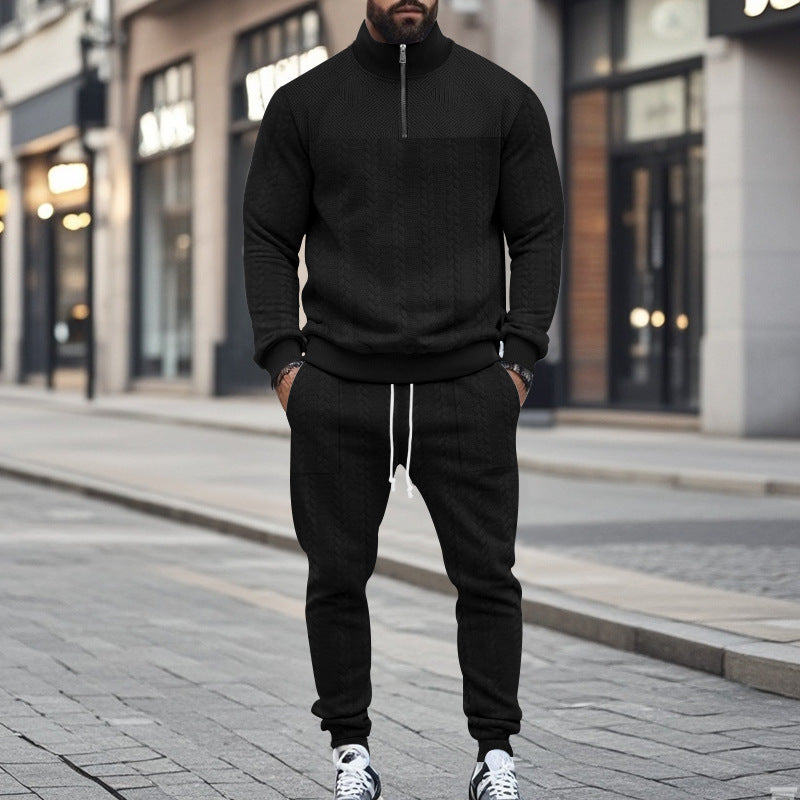 Herrer fritids-joggingdragt i blødt strikstof med moderne lynlås Stilla