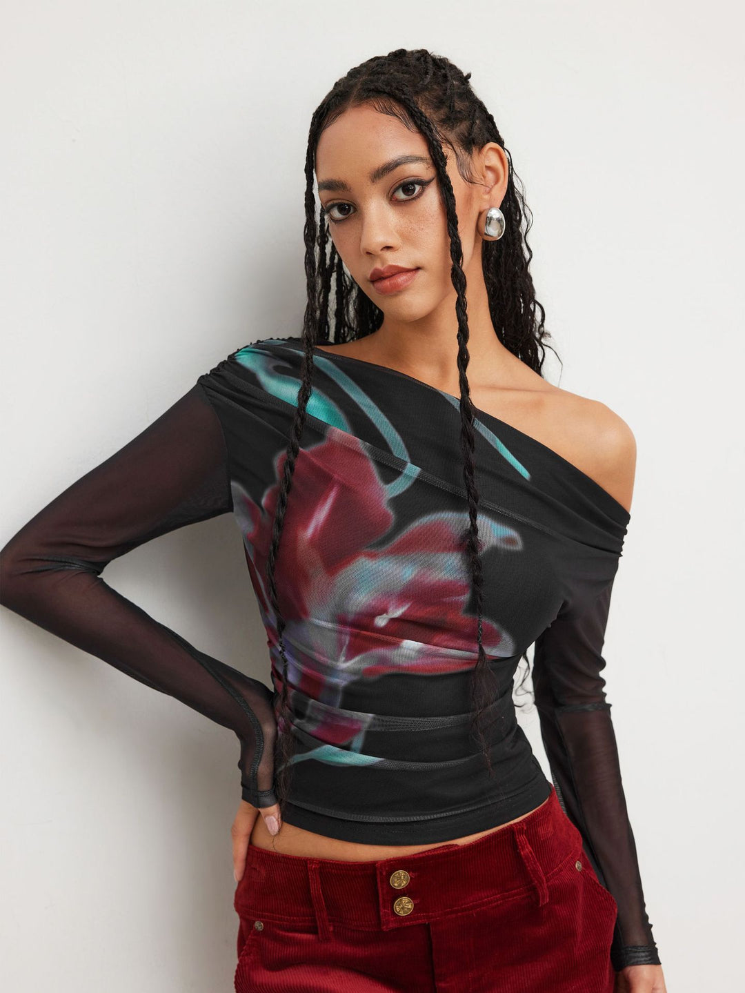 Dame Trendy Shirt med gennemsigtige ærmer Skovae