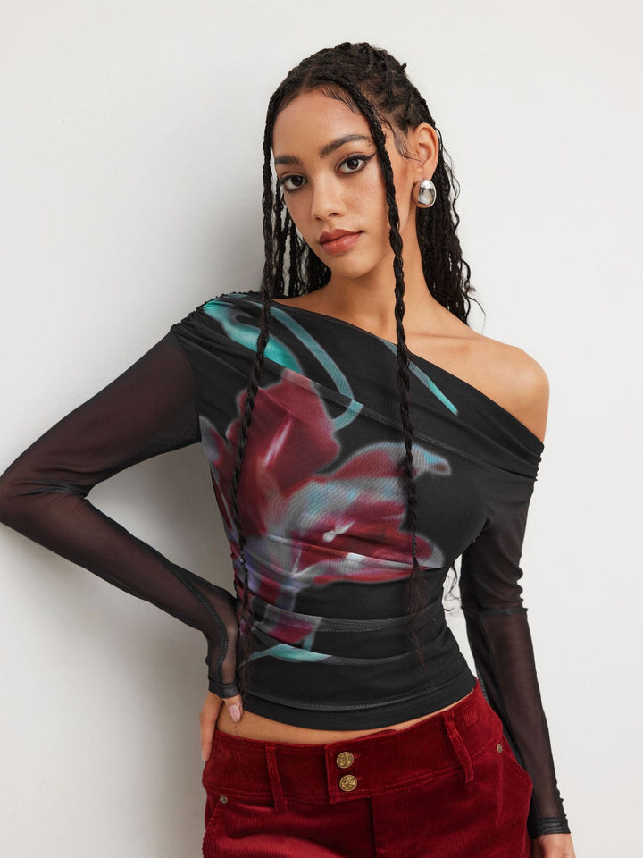 Dame Trendy Shirt med gennemsigtige ærmer Skovae