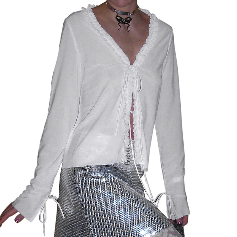 Femme Elegante Chiffonbluse med flæsekanter Stilla