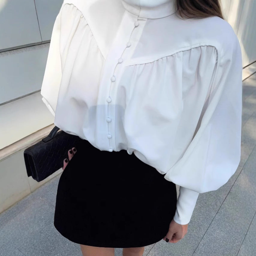 Dame Elegant Bluse med voluminøse ærmer og klassisk ståkrave Stilla