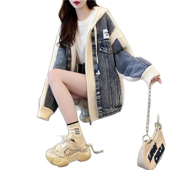 Kvinders oversized denimjakke med strikkelementer Stilla