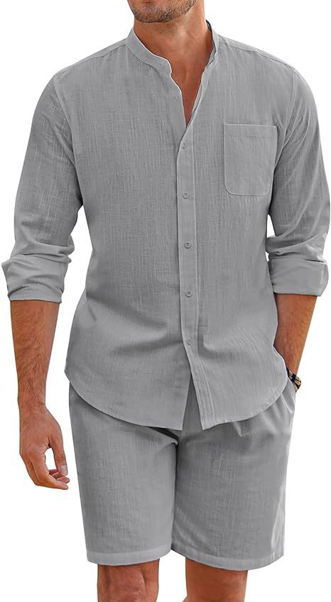 Herrer Casual Linnedragt sæt med kort skjorte og komfortable shorts Stilla
