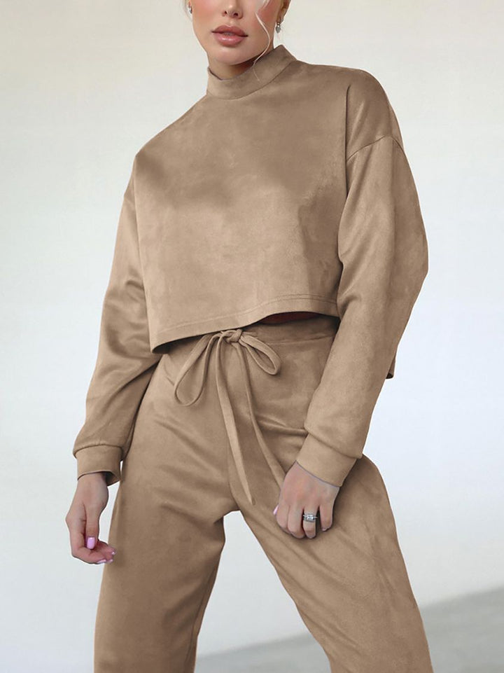 Dame Sporty Cropped Sweatshirt og Joggingbuks Sæt med høj Krave og Snørelukning Stilla