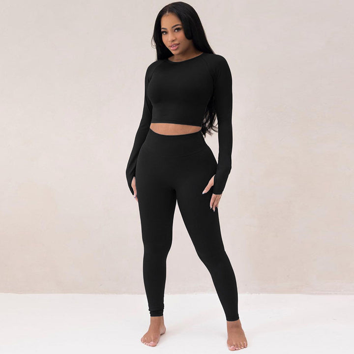 Dame Sporty Cropped Top og Leggings Sæt i åndbart materiale med elastisk talje Stilla