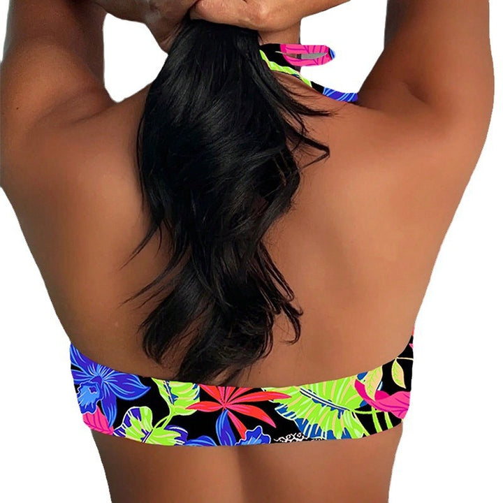 Dame bandeau bikini med kreativ knude-design og blomsterprint Skovae