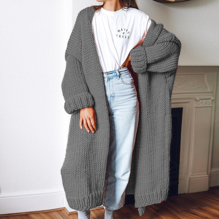 Kvinders chunky strik cardigan med behagelig oversized pasform og dybe lommer Stilla