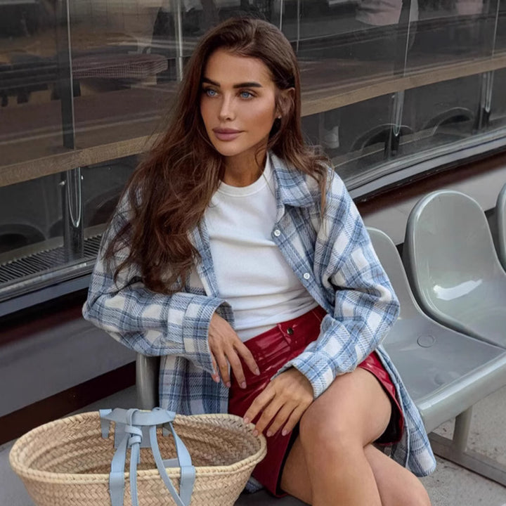 Dame Oversized Flannel skjorte med ternet mønster og afslappet snit Stilla