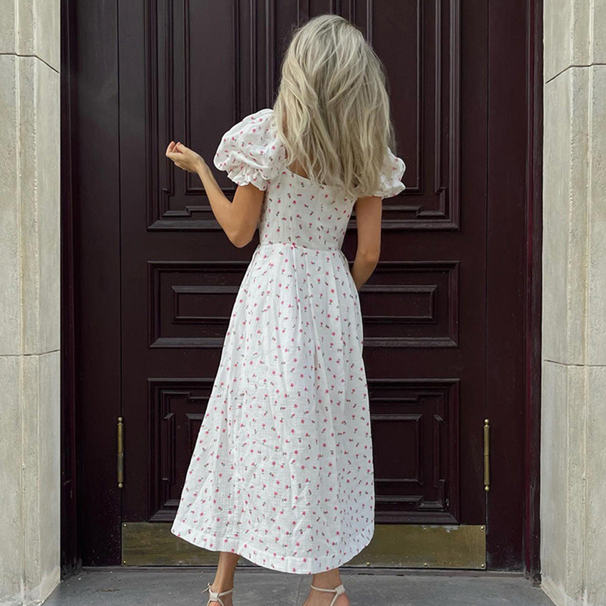 Dame Maxikjole med off-shoulder design og voluminøse pufærmer Stilla