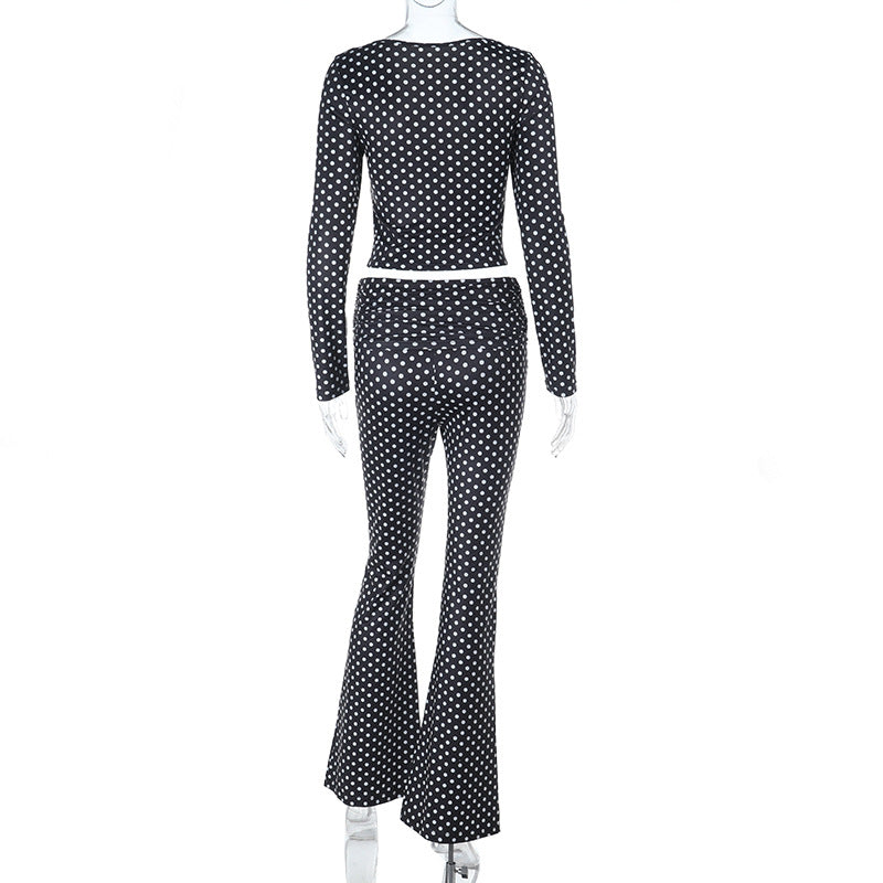 Dame figursyet jumpsuit med lange ærmer og polka-dot mønster Skovae