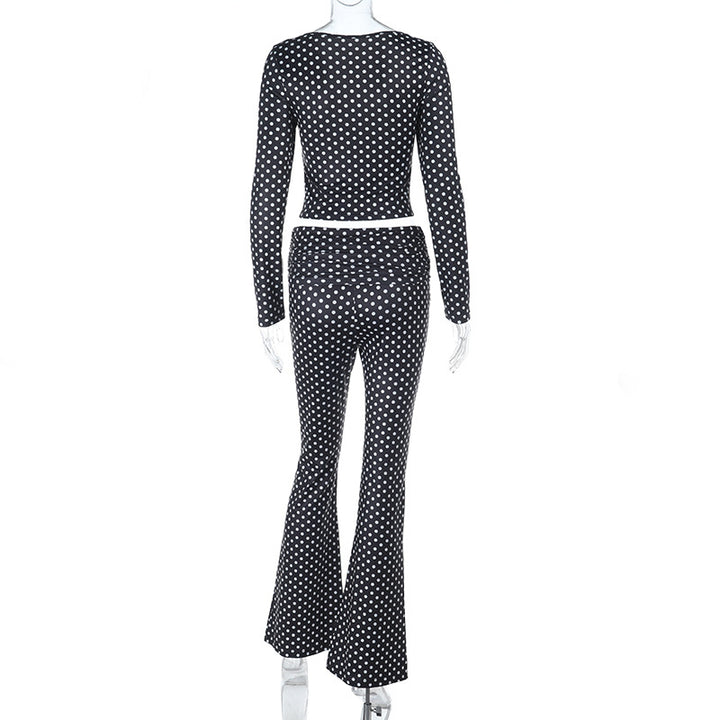 Dame figursyet jumpsuit med lange ærmer og polka-dot mønster Skovae