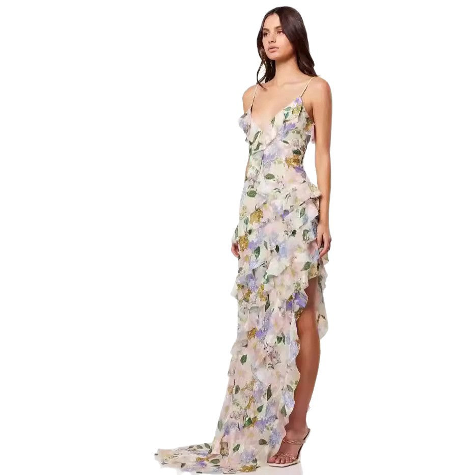 Damer sommer maxi kjole med blomsterprint Skovae