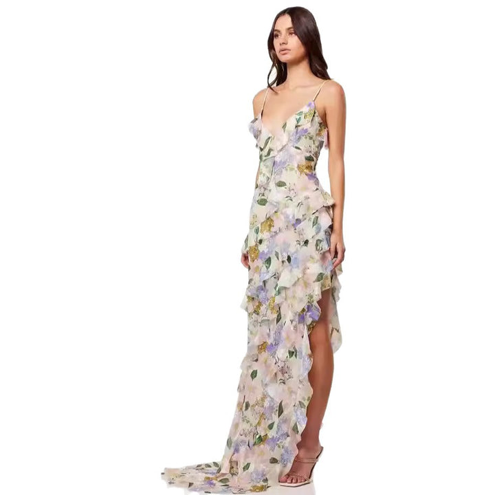 Damer sommer maxi kjole med blomsterprint Skovae