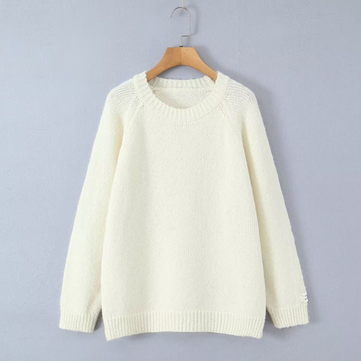 Dame Cozy Strik Sweatshirt med Rund Hals