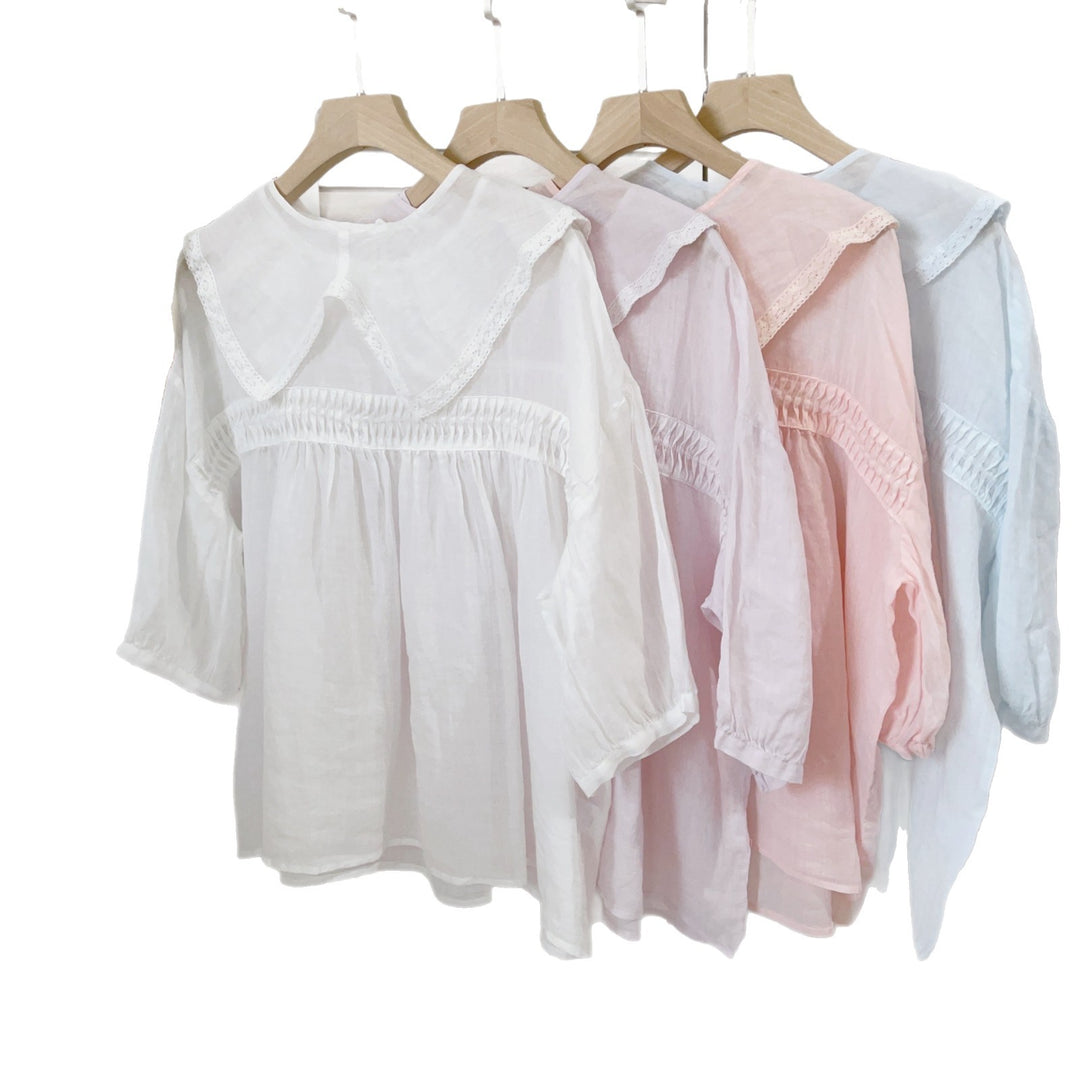 Femme Knapstribe Bluse med sarte Krave Stilla