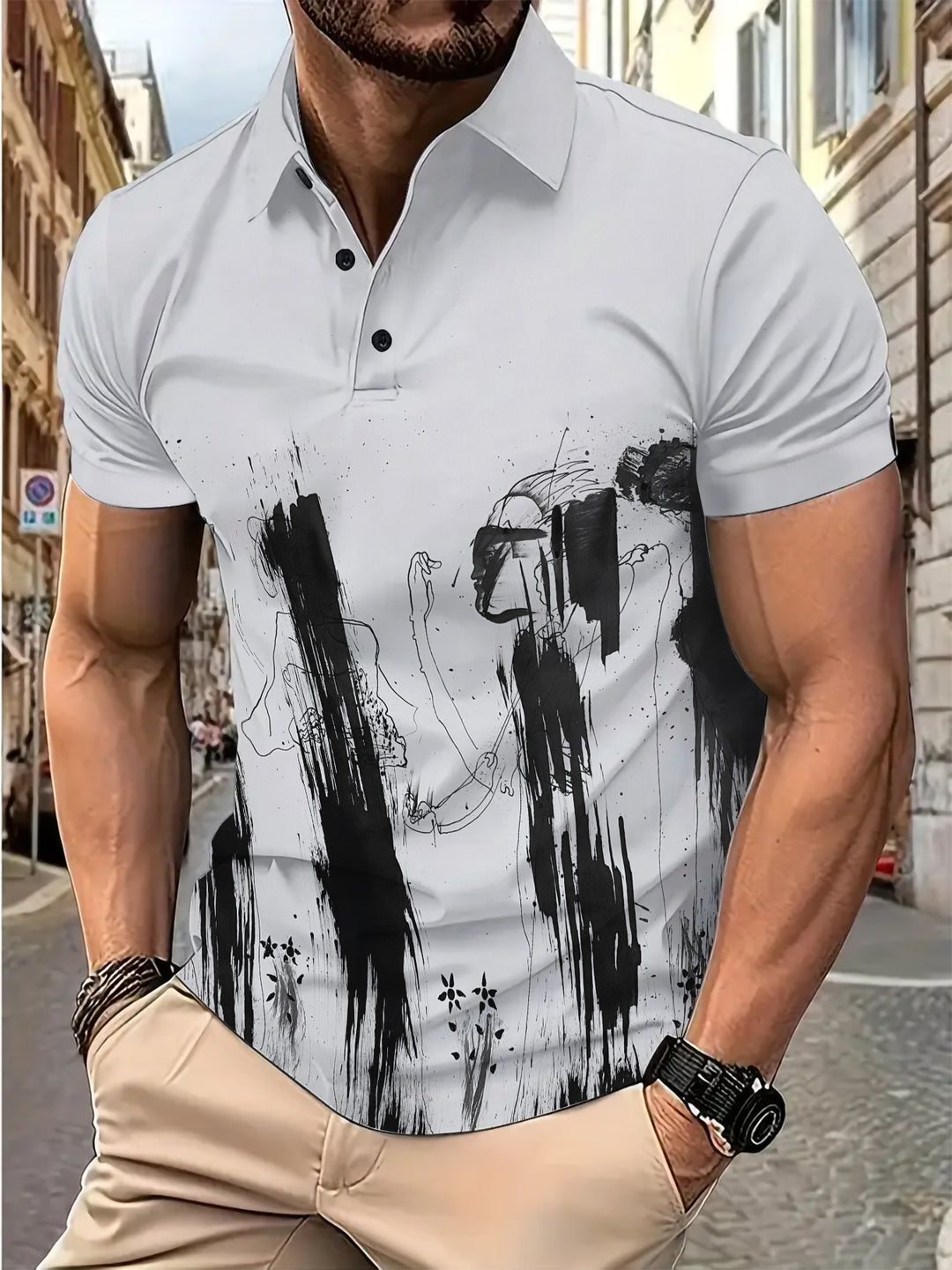 Herrer Poloshirt med kreativt grafisk design og åndbare egenskaber Stilla
