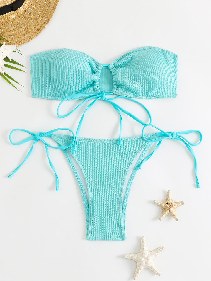 Dame bandeau bikini sæt med velcro og justerbare bindebånd Skovae