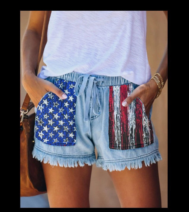 Dame Denim shorts med kreative lommer Skovae