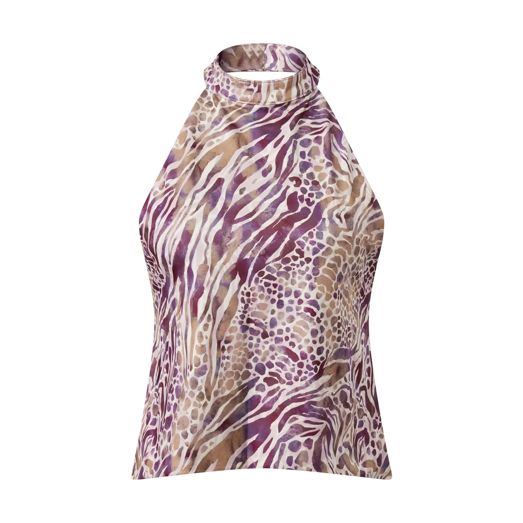 Damer halterneck top med blomstrende design Skovae
