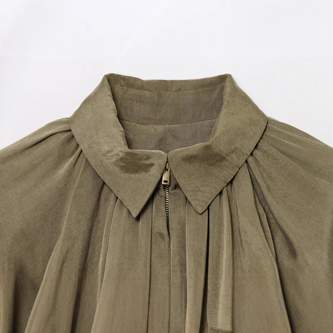 Damer Plisseret Bluse med Elegant Stående Krave Stilla