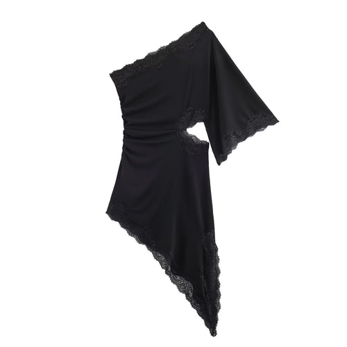 Dame asymmetrisk spidsetop med elegante flæsedetaljer Skovae
