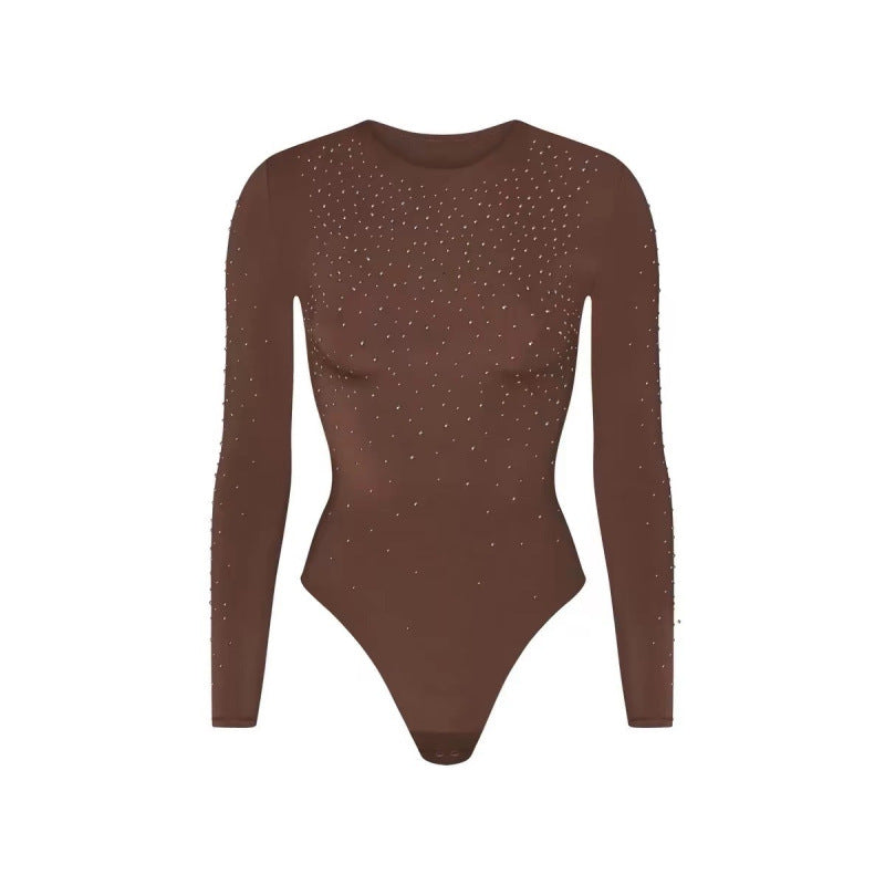 Dame Elegant Langærmet Gennemsigtig Bodystocking med Stras detaljer Stilla