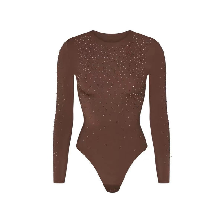 Dame Elegant Langærmet Gennemsigtig Bodystocking med Stras detaljer Stilla
