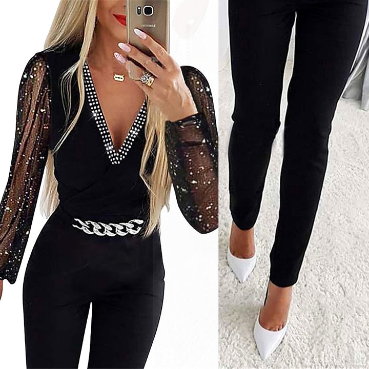 Dame elegant jumpsuit med gennemsigtige ærmer Stilla