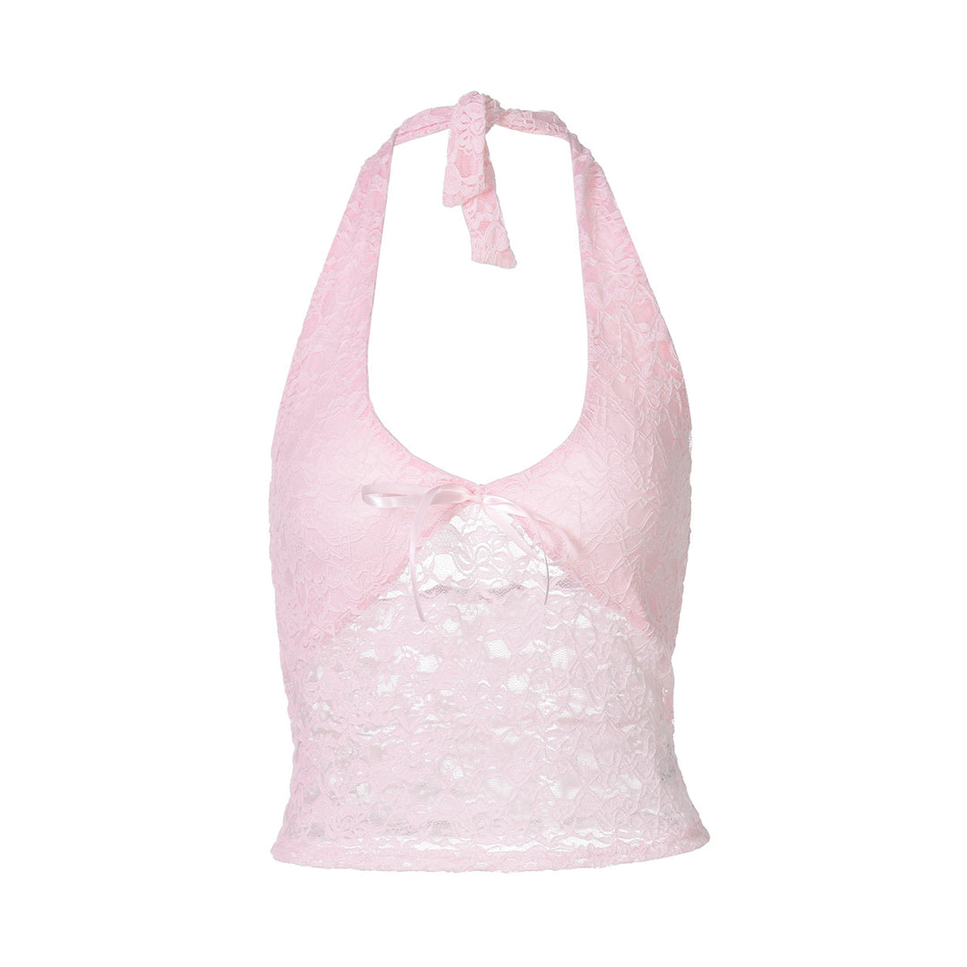 Dame Haltertop i fin lace Skovae