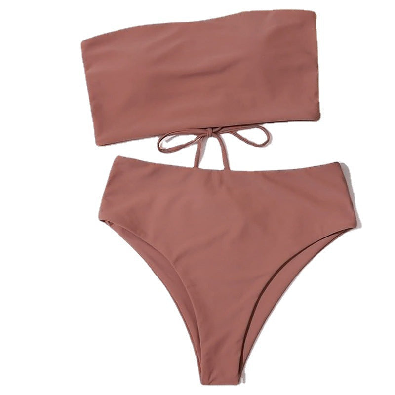 Dame bikini-sæt med bandeau-top og høj talje-bikini-bund Skovae