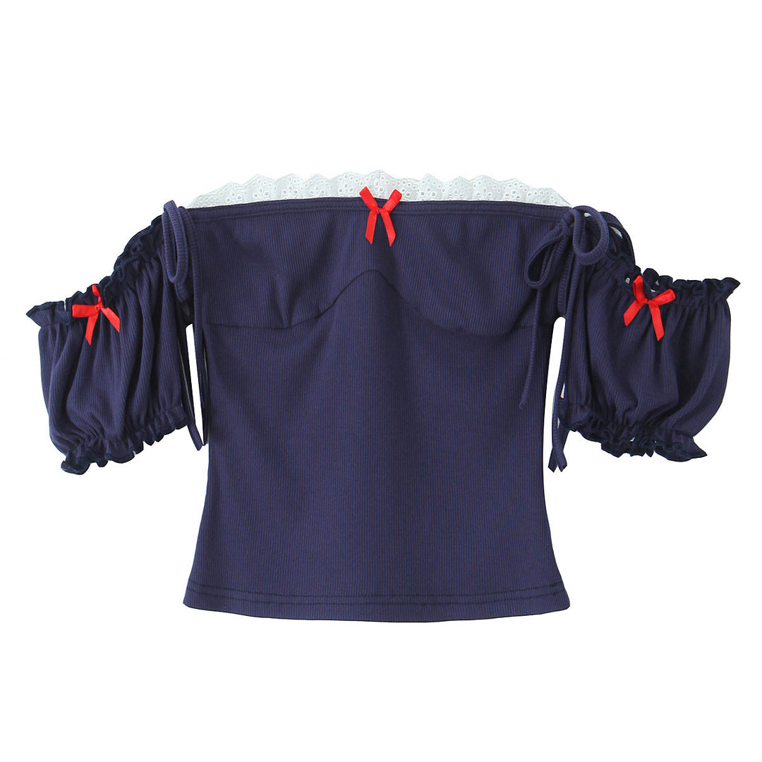 Dame Off-Shoulder Top med dekorative flæsedetaljer og charmerende sløjfer Stilla