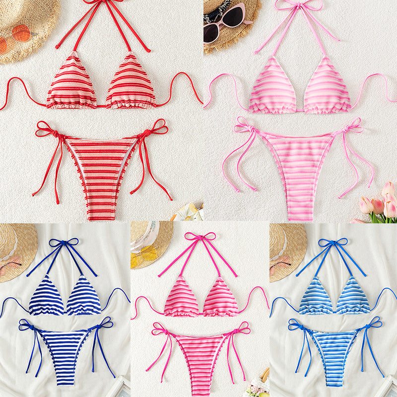 Dame stribet bikini sæt med justerbare stropper Skovae