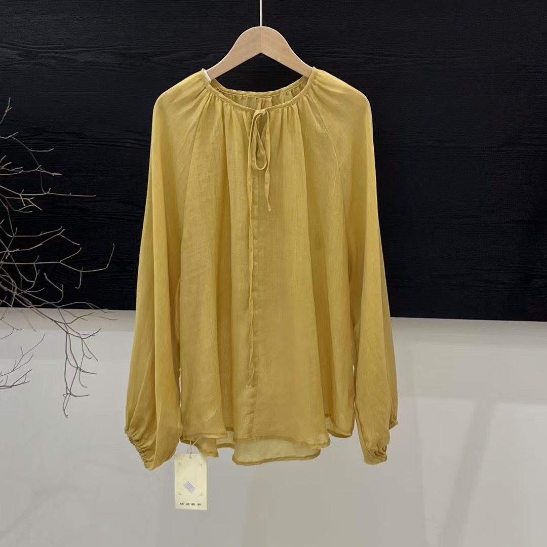 Femme Elegante Langærmet bluse med justerbar knude Stilla