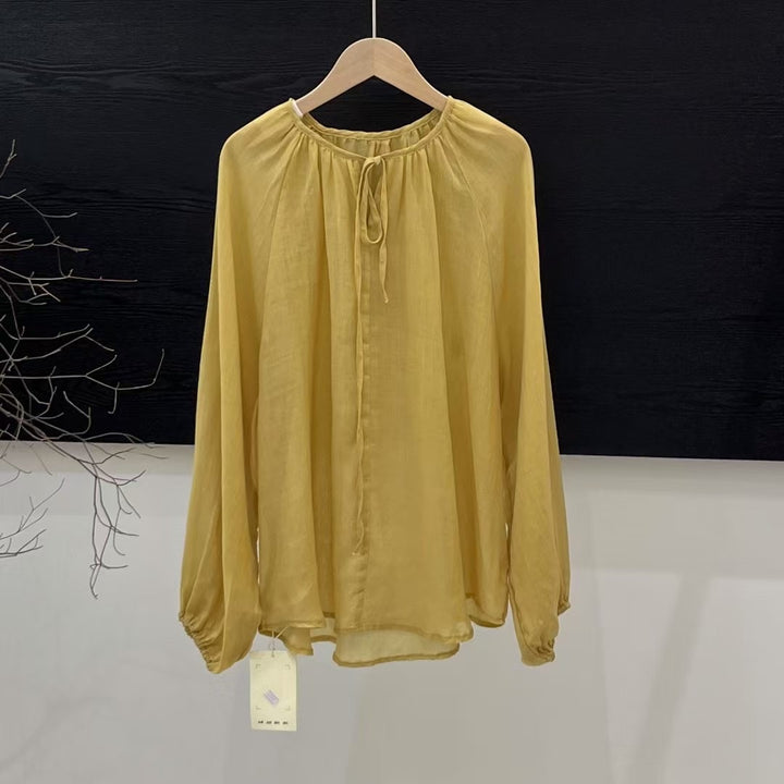 Femme Elegante Langærmet bluse med justerbar knude Stilla