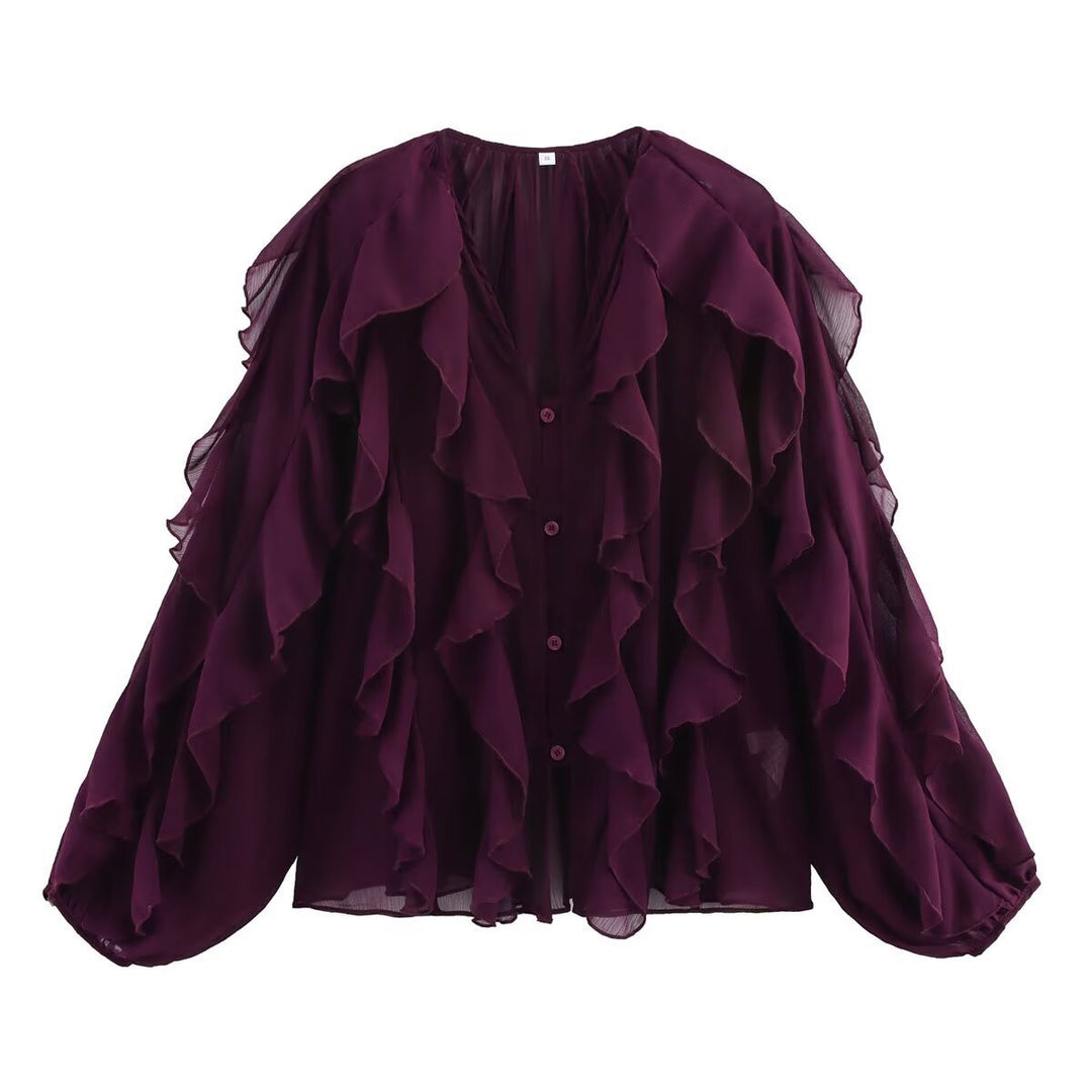 Kvinders elegante flæsebluse med voluminøse ærmer Stilla