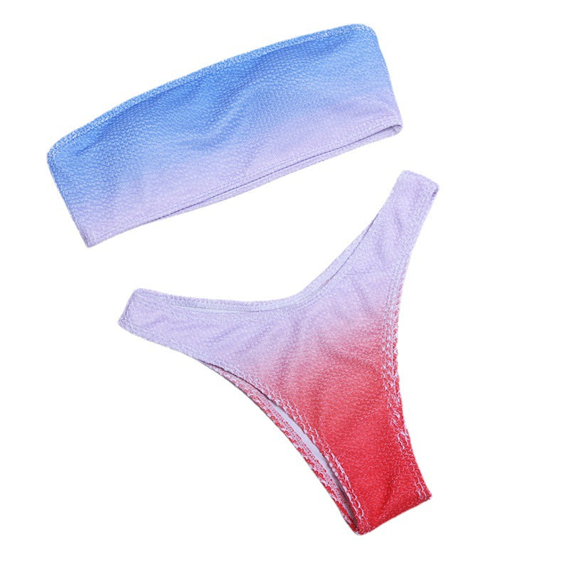 Dame Bandeau-bikini-sæt med moderne farvegradientdesign og fin struktur Stilla