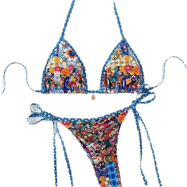 Femme Halsbånd Floral Print Bikini Sæt Stilla
