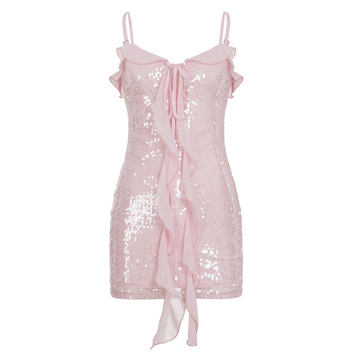 Damen Glitzerndes Minikleid mit Rüschendetails Skovae