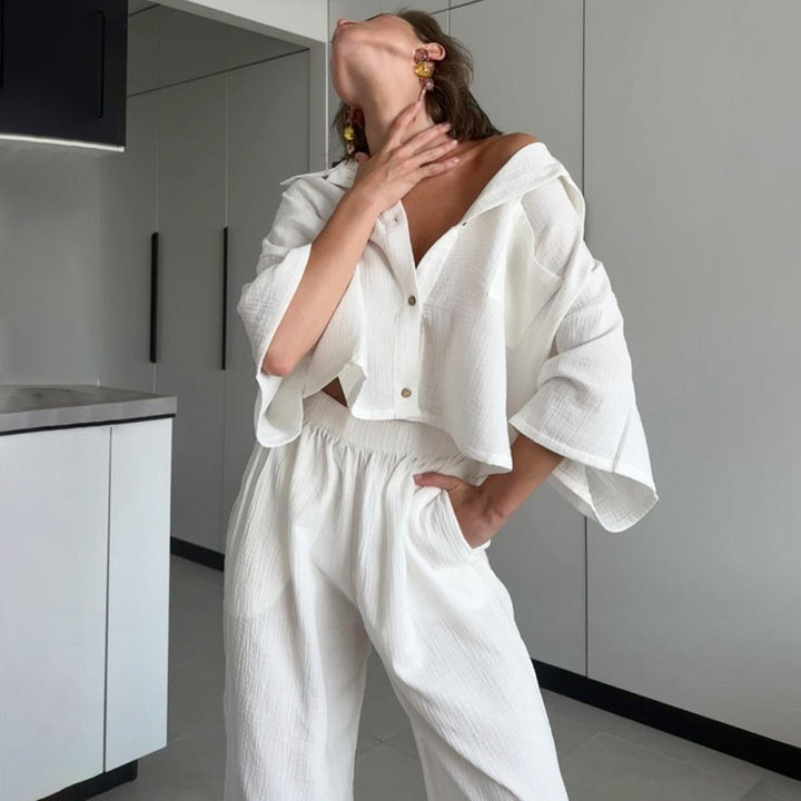 Dame afslappet jumpsuit-sæt med løs pasform og halvlange ærmer bluse Stilla